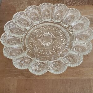 Pressed Glass Serving Plate - Clear Decorative Pattern